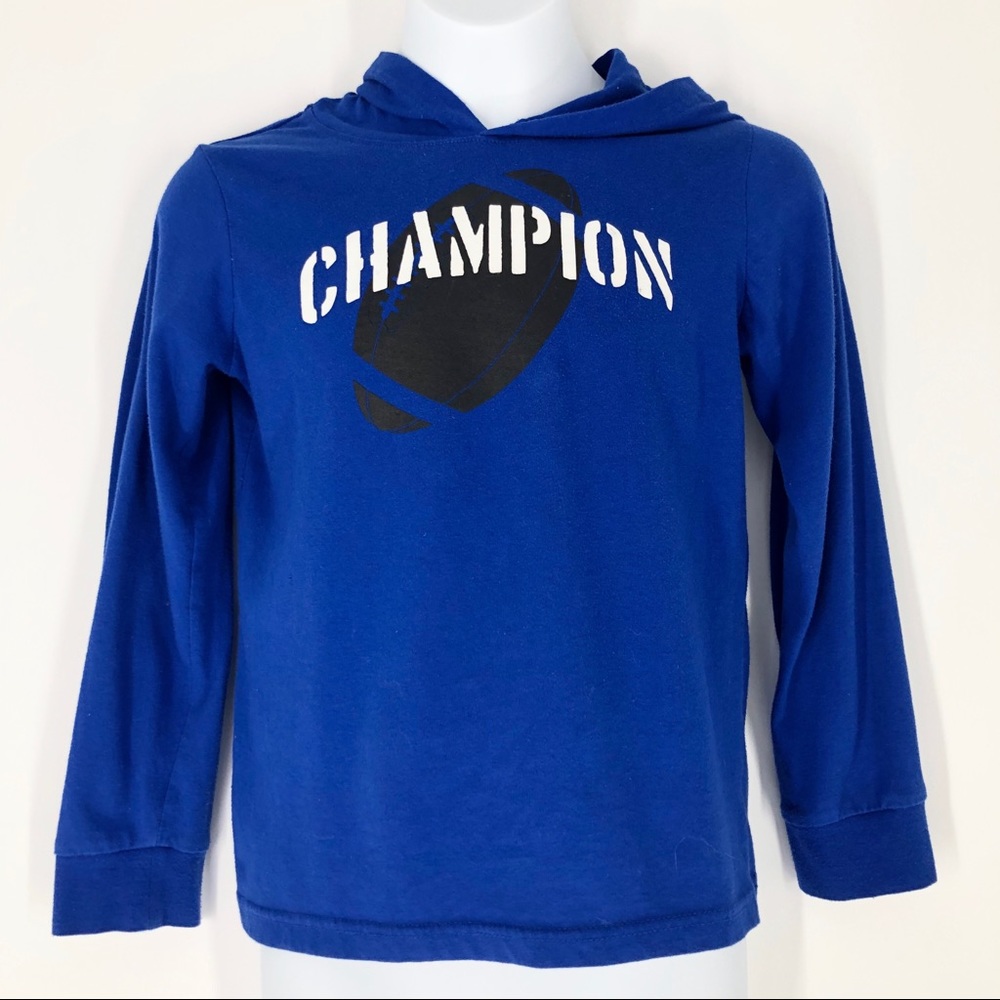 Champion 7/8 Blue Football Hooded Long Sleeve Tee